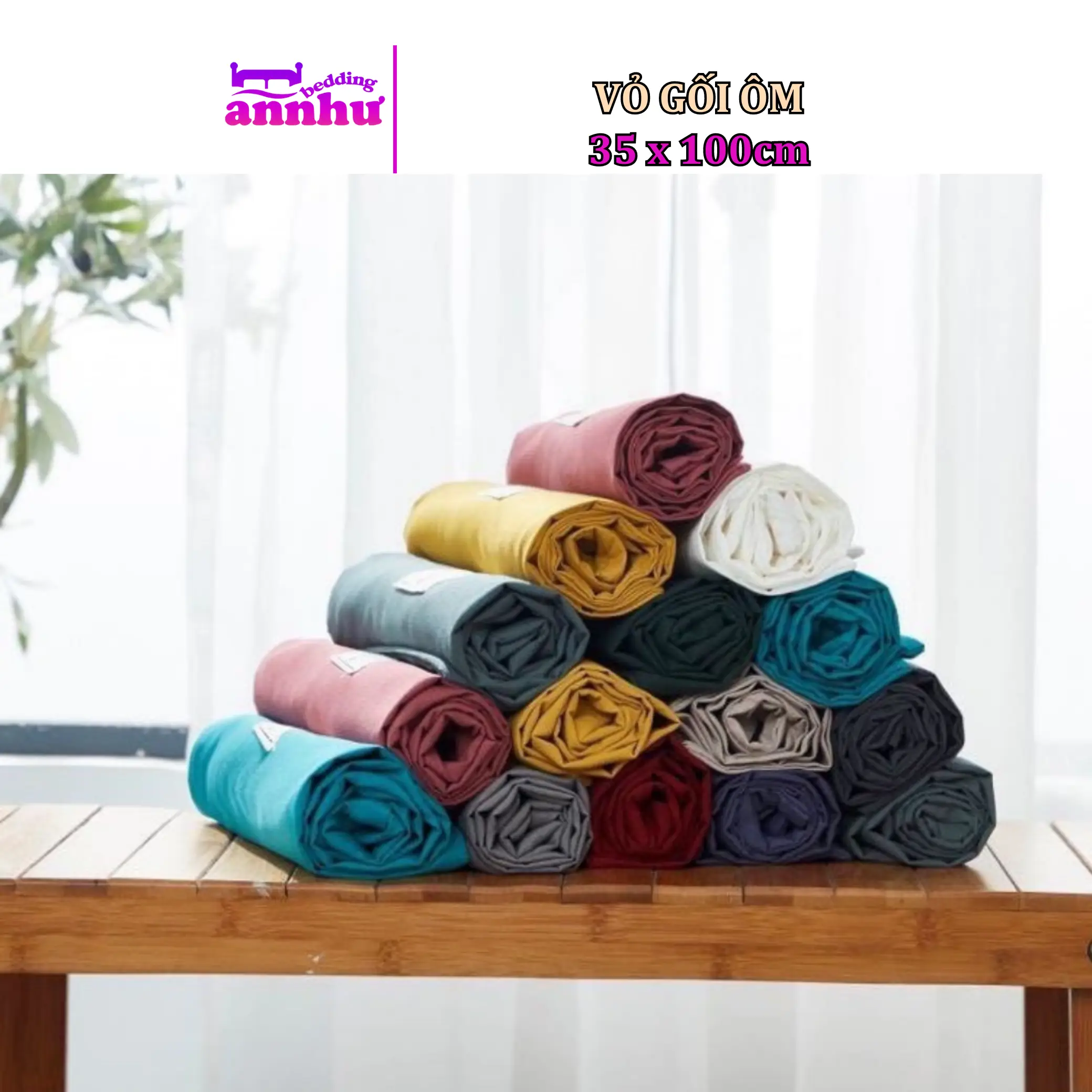 Vỏ Gối Ôm Cùng Màu Với Ga Giường 35x100cm An Như Bedding