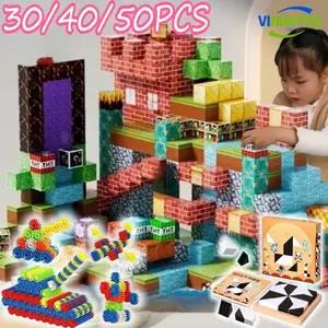 Vinnatsu  Mainan Balok Edukasi Anak Magnetic DIY Magnetic Cube Building Block Set 3D Puzzle Balok Blok 30/40/50-Piece