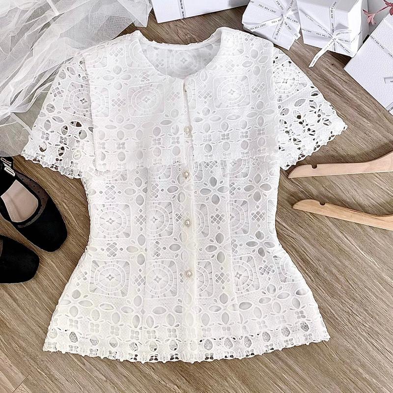 Áo sơ mi kiểu dáng peplum mặc đi chơi đi làm chất liệu ren hoa A146