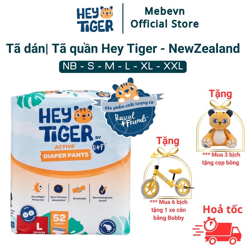 Tã dán / tã quần cho bé Hey Tiger New Zealand an toàn cho da nhạy cảm, bỉm tã thoáng khí mềm mại Size M L XL XXL - 50 đến 84 miếng