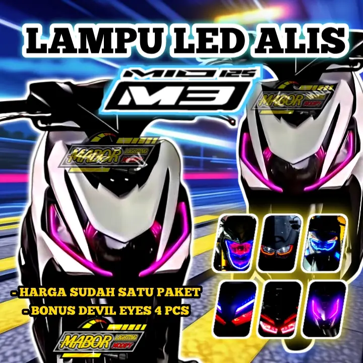 PAKET LENGKAP LAMPU ALIS MIO EM3 1 MODE FREE DEVIL EYES 2PCS TIGA TITIK LED