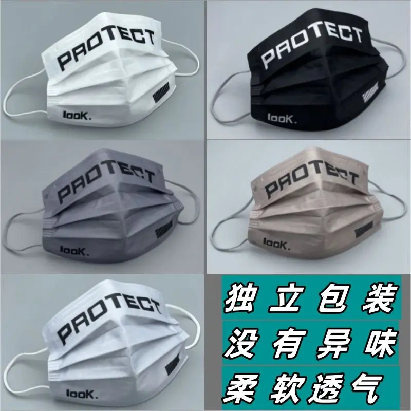 Mặt Nạ Chữ Cái, Thời Trang, Đầy Màu Sắc, Chất Liệu Spunlace Mềm, Thoáng Khí, Không Gây Mùi, Có Thể Đeo Độc Lập, Không Bó Sát Tai, Màu Đen, Mặt Nạ Bảo Vệ