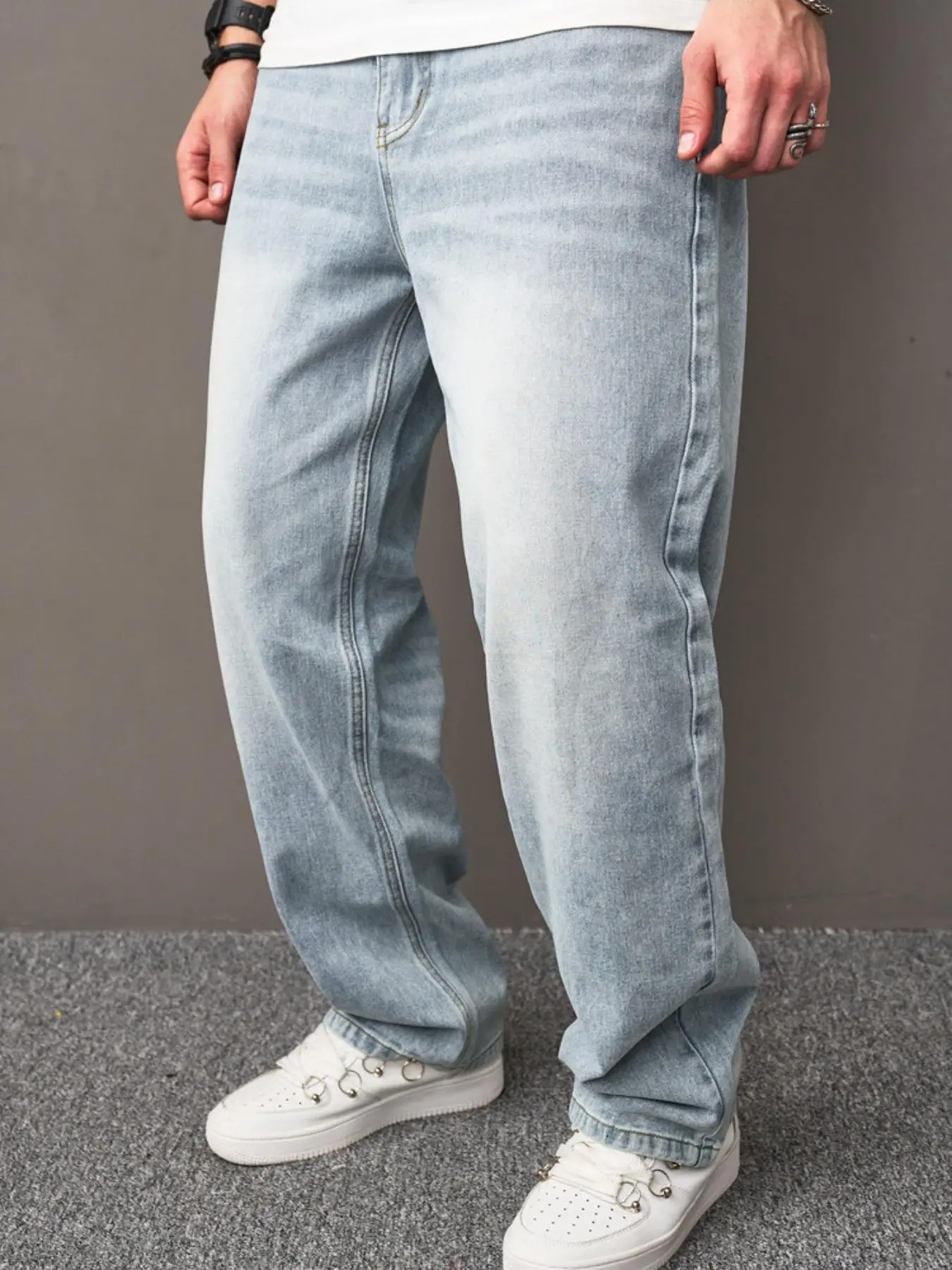 Men's Plain Straight Leg Jeans, Loose Casual Comfy Denim Trousers for Daily Wear, Men's Bottoms for All Seasons, Cotton