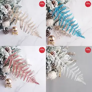 47*15CM Hiasan Natal Daun Pohon Cemara Glitter Warna Warni Ornamen Tanaman Palsu Natal Dekorasi Akesoris Meriah Merry Christmas PKUA