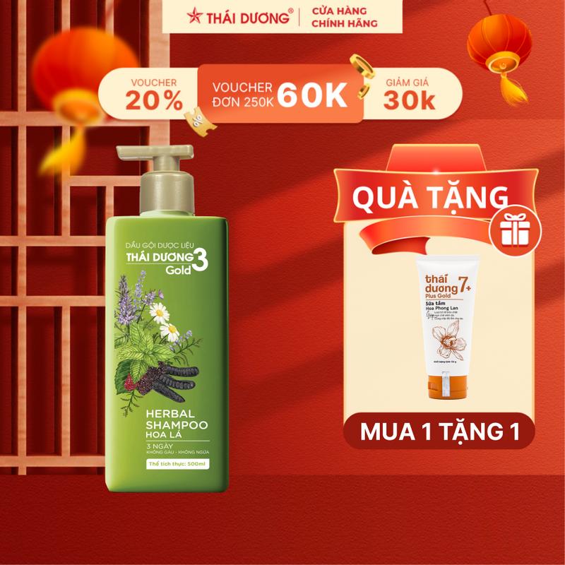 [Live - Mua 2 tặng 1] Bộ dầu gội xả Thái Dương 3 Hoa Lá chai 500ml Gold/ 200ml TẶNG Dầu gội/sữa tắm dược liệu Thái Dương 7 Plus gold (Tube 50g) - Sao Thái Dương Dưỡng Tóc