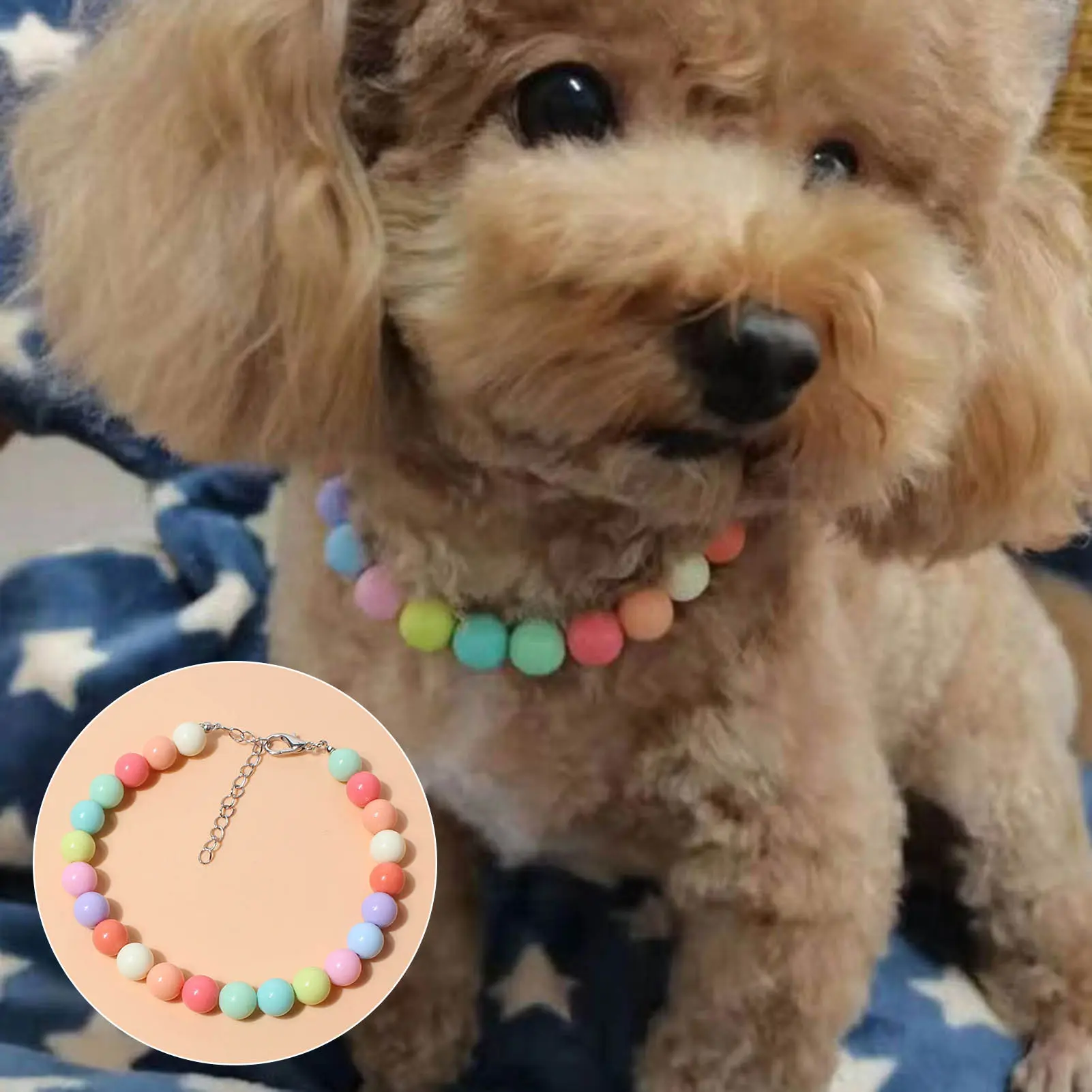 slolbut-Pet Collar Candy Colors Decor Accessory Multi-color Fashion Dogs Faux Pearls Necklace Loop Photography Props