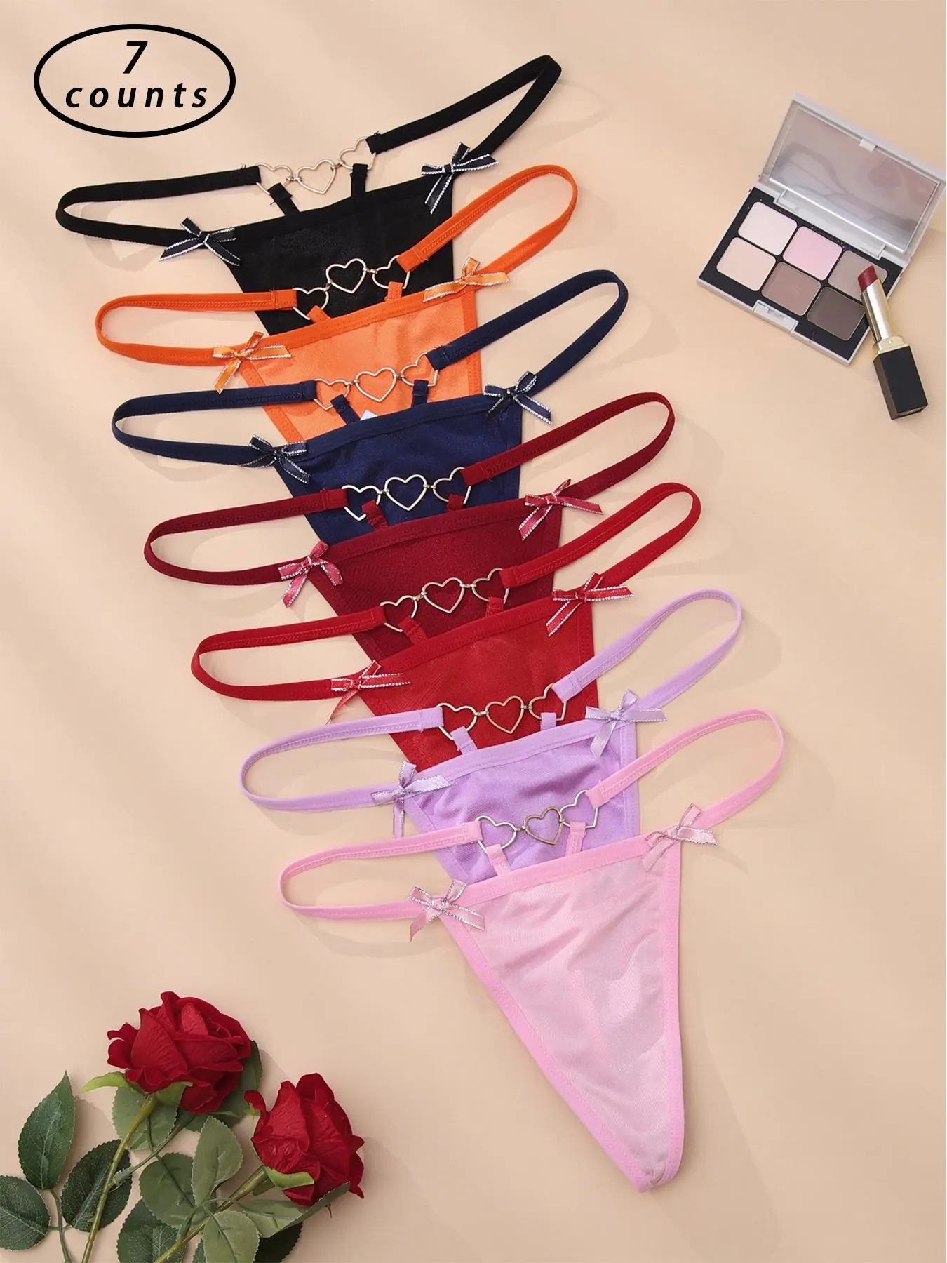 Women's Bow Decor Ring Linked Thong, Intimate Products, Valentine's Day Breathable Comfortable Drop Waist Knicker G String for Daily Wear, Gift, Ladies Underwear for All Seasons, Underwear for Women