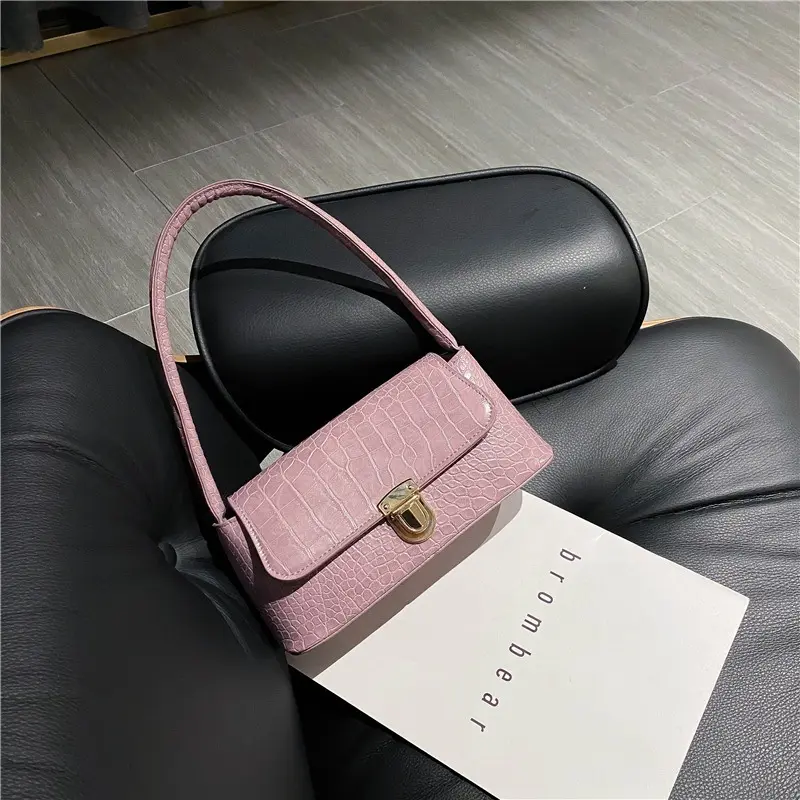 Tas Wanita Korea Style Totebag Selempang Wanita Shoulder Bag Kulit Croco Tali Kokoh Kunci Putar Polos DMTS036 - Putih - Slingbag tas  gemoy 8