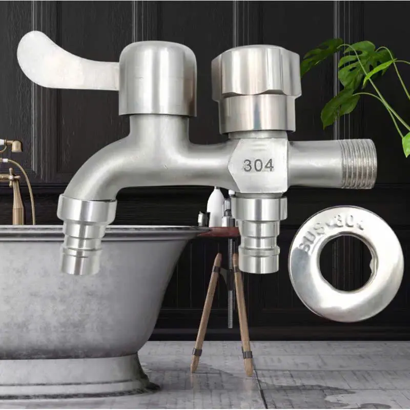 Vòi nước 2 đầu ra inox, Vòi nước 2 đầu cho máy giặt chia nước thành 2 cổng xả độc lập, chất liệu Inox 304 2Bshop 7