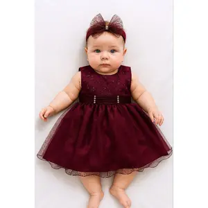 baju bayi dress/gaun bayi free bando lucu dan mewah baju pesta/ulang tahun