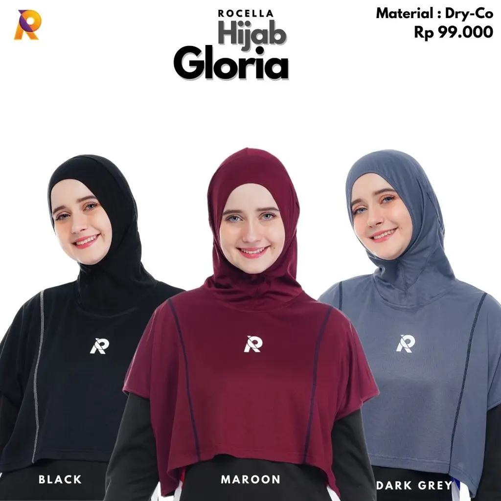 Hijab Sport Olahraga Sepeda Renang Jogging Lari Maraton Senam Aerobic Fitnes Rocella Hijab Gloria Hijab Olahraga Panjang Karet Nyaman Tebal Kerudung Pendek High Muslim Instan
