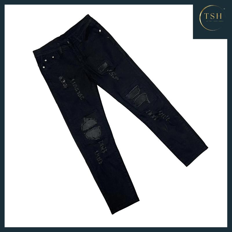 TSH - Mã Số QJN18 Quần jean nam vá da rách màu ĐEN có lót da trắng kiểu boy phố,chất liệu jean bò co giãn 4 chiều như hình chuẩn from dáng đủ size có nhiều mẫu mới dành cho nam HÌNH THẬT TỰ CHỤP Pants Menswear Có Túi