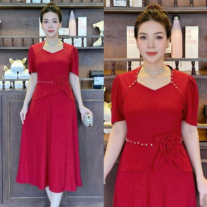 Đầm Đi Tiệc Mã VH732 Dáng Lững Cổ Nữ Hoàng Chất Nhũ Đính Ngọc Thủ Công Co Giãn có size từ 48kg đến 75kg cho Nữ - Women Dress Thun váy mặc xoè chân 7