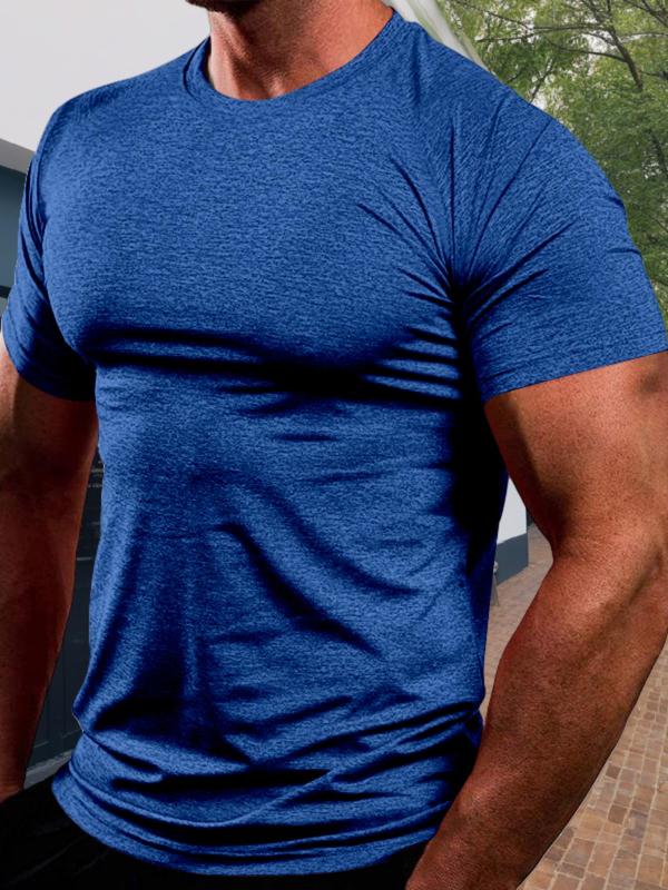 Men's Solid Round Neck Short Sleeve Tee, Regular Fit Casual Breathable Quick Drying Crew Neck T-Shirt for Summer, Fashion Men's Top for Daily Wear 2