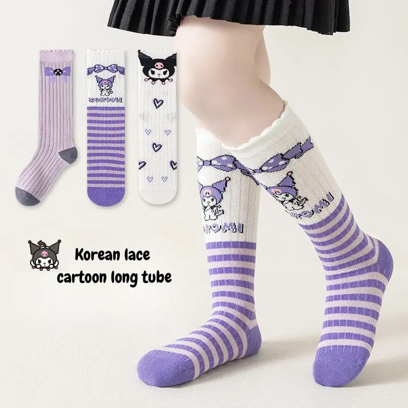 Girls Mid-Calf Socks Cotton Stripes Lace Cute Baby Socks Spring Summer