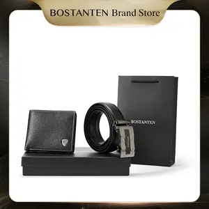BOSTANTEN Set Kombinasi Dompet PU Dan Sabuk Kulit Sapi Pria (Kotak+Tas Hadiah)