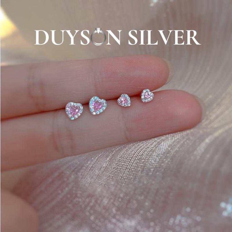 Khuyên tai bạc nữ 925 hình trái tim đính đá hồng BLACK PINK, bông tai nữ DUYSON SILVER (GIÁ BÁN/1 ĐÔI) [KNKX18]