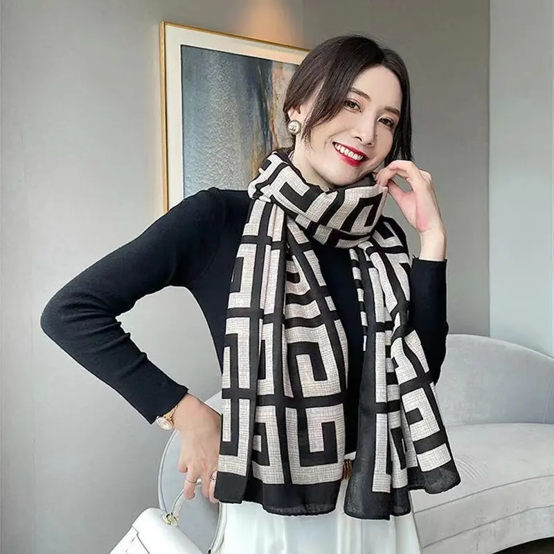 Khăn Quàng quàng cổ bông và lanh, in Hàn Quốc, tất cả các mùa, ấm áp, khăn quàng cổ, khăn choàng 4