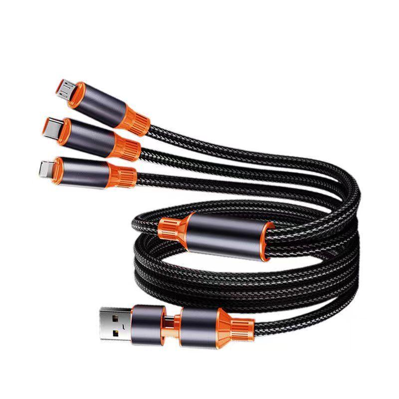 3 In 2 Fast Charging Cable 100W Nylon Weaving Charger Cord 3 In 1 Zinc alloy Data Cable For ios 15 Type C Android Kabel 8