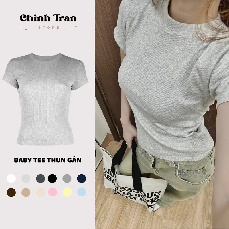 Áo Thun BABYTEE form ÔM chất thun gân nhiều màu basic