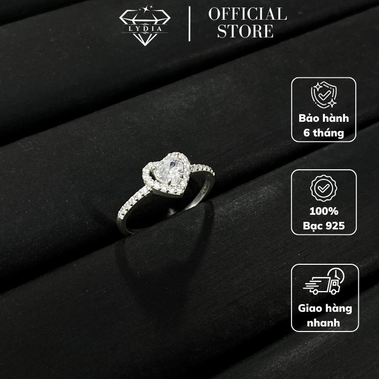Nhẫn bạc nữ  hình trái tim đính đá nhỏ tầng 1, tầng 2 đá trái tim to trụ 4, 2 bên sườn đính đá nhỏ 1 hàng N02-17