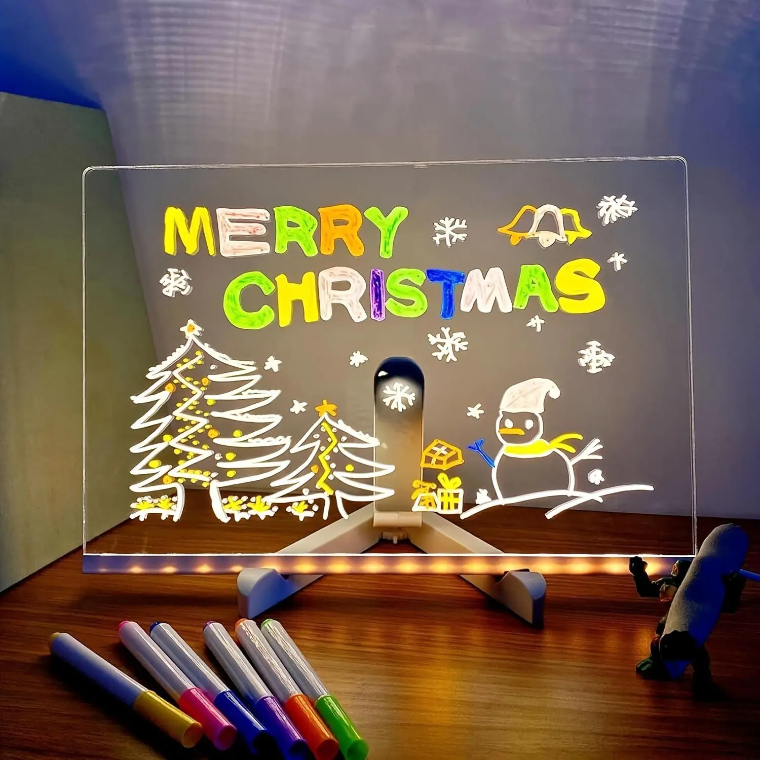 Acrylic LED Light, USB Powered Glowing Glass Whiteboard, Art Deco Display Light with Stand Suitable for Christmas and Festive Gifts