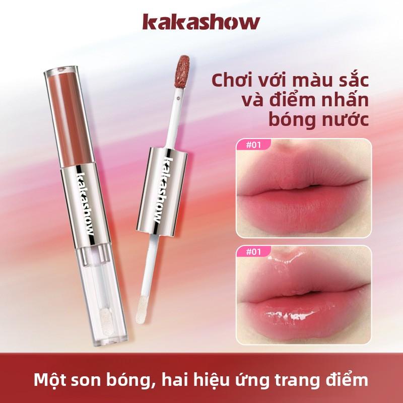 Son bóng Kakashow hai đầu, hiệu ứng gương, son lì mềm mại, màu bền lâu, không dễ dính cốc, dầu dưỡng môi làm đầy môi.