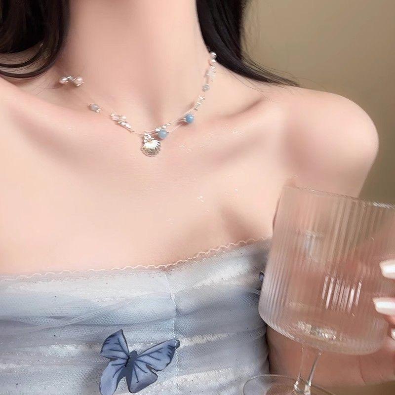 Vòng Cổ Ngọc Trai Vỏ Sao Biển, Du Lịch Đảo, Dây Chuyền Xương Đòn Đôi, Phong Cách Thanh Lịch Và Ngầu Dành Cho Nữ, Thích Hợp Cho Kỳ Nghỉ Bờ Biển, Vòng Cổ 5