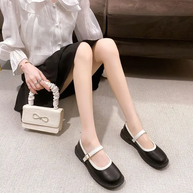 Giày Da Búp Bê Màu Kem Đen Đế Bằng Bệt Cổ Thấp Phong Cách Lolita Vintage Thời Trang Xuân Hè Mềm Hàn Quốc - Giày DG Hoa Nữ
