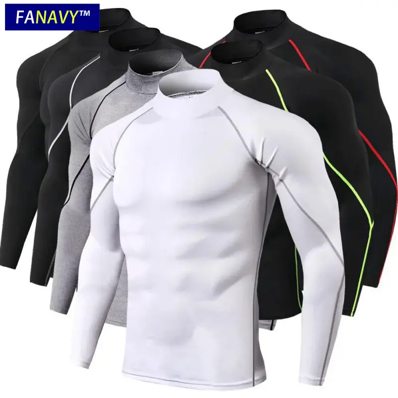 FANAVY-Buddy-men sport T-shirt quick dry bodybuilding running shirt long sleeve compression top gym T shirt men fitness tight rasgard