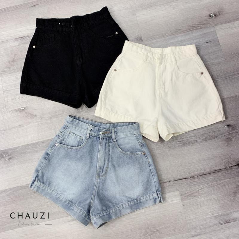 Quần Short Jean CHAUZI Quần Đùi Nữ Trơn Lưng Cao Phong Cách Hàn Quốc QD254 Women Kem Pants