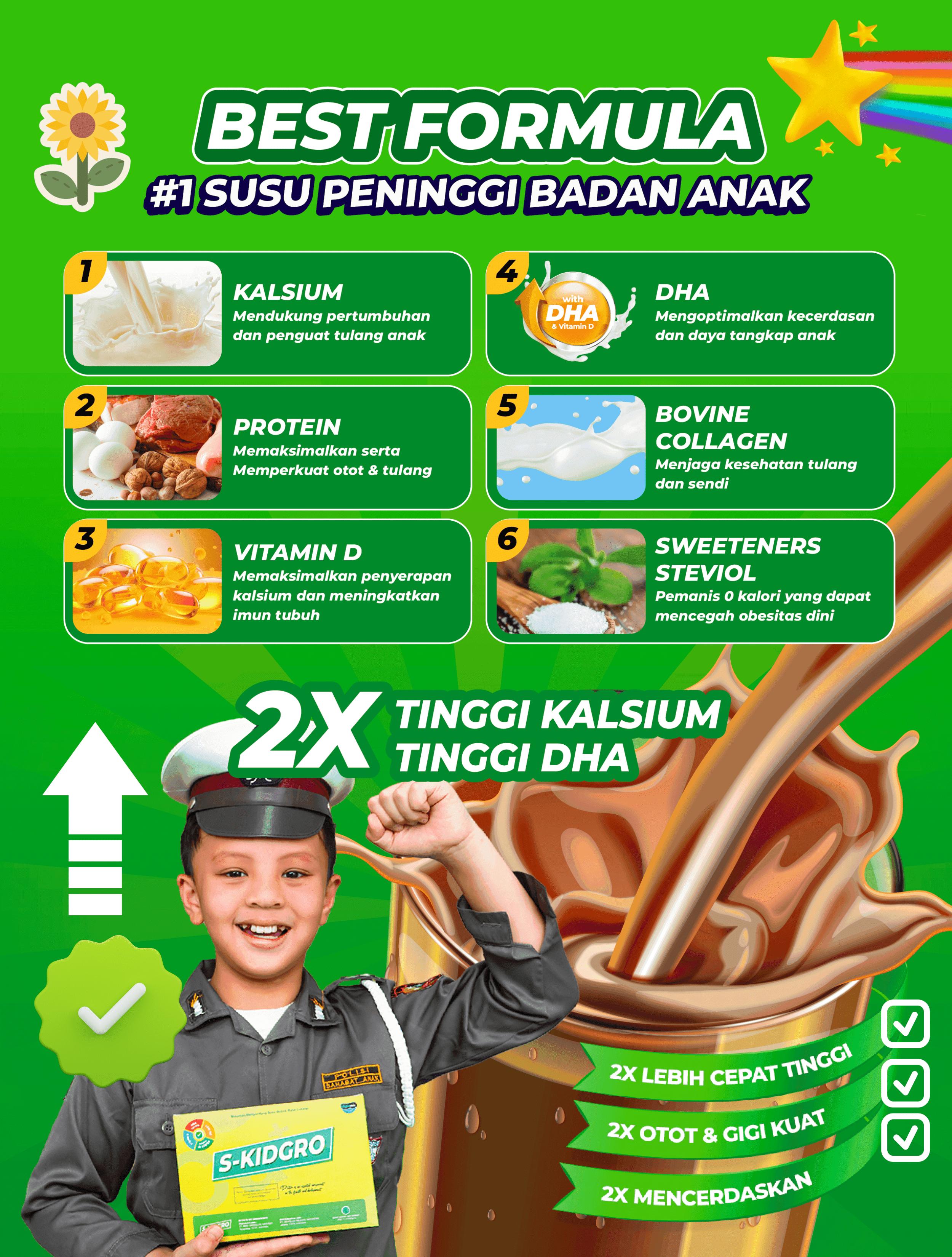 S-KIDGRO Susu Bubuk Rasa Cokelat High Calcium & DHA 3 Box Isi 30 Sch Meningkatkan Pertumbuhan Tinggi Badan Anak 2-15 Tahun Bonus Tumbler Original