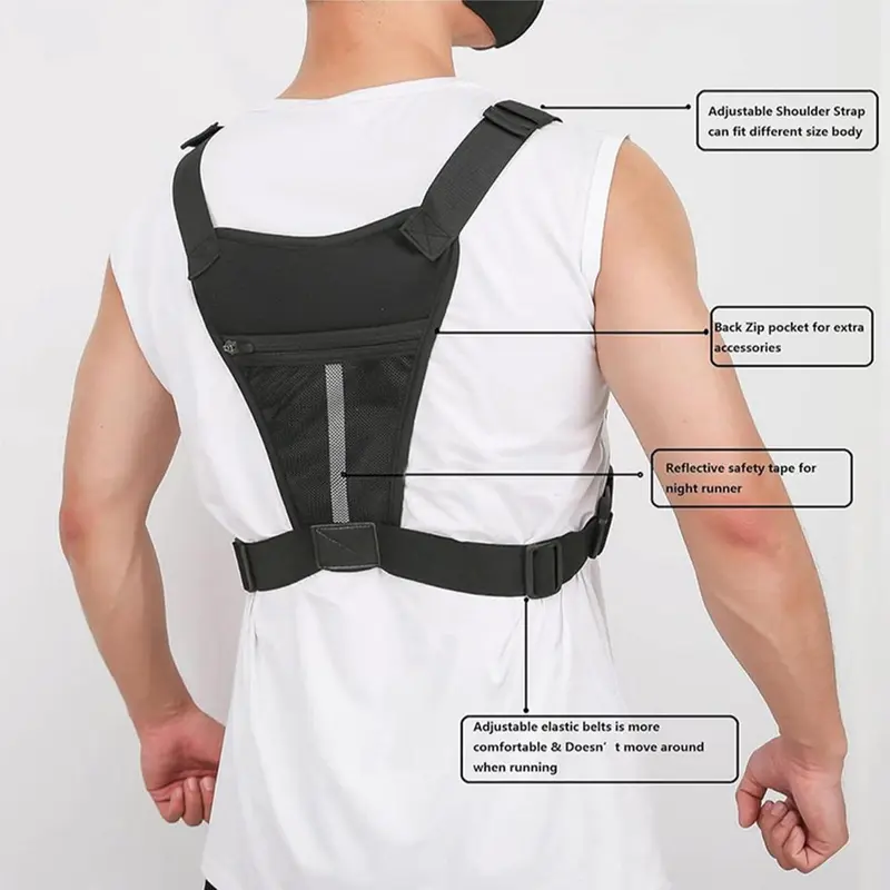 Water Resistant Sports Chest Bag, Breathable Chest Bag with Reflective Velcro & Hook, Multi-use Outdoor Vest Bag for Running Cycling Mountaineering 4