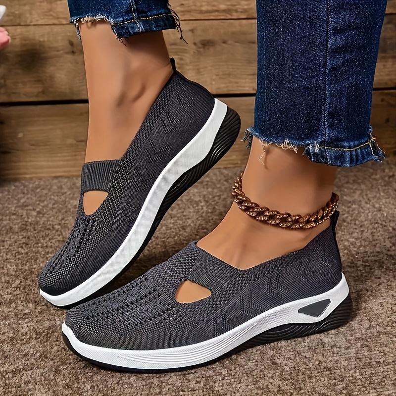 Women's Ultra-Breathable Knit Sneakers - Easy Slip-On, Lightweight & Comfortable Flat Shoes with Cut-Out Design All-Day Wear - Perfect Outdoor Walks and Casual Strolls, Cute Shoes 7