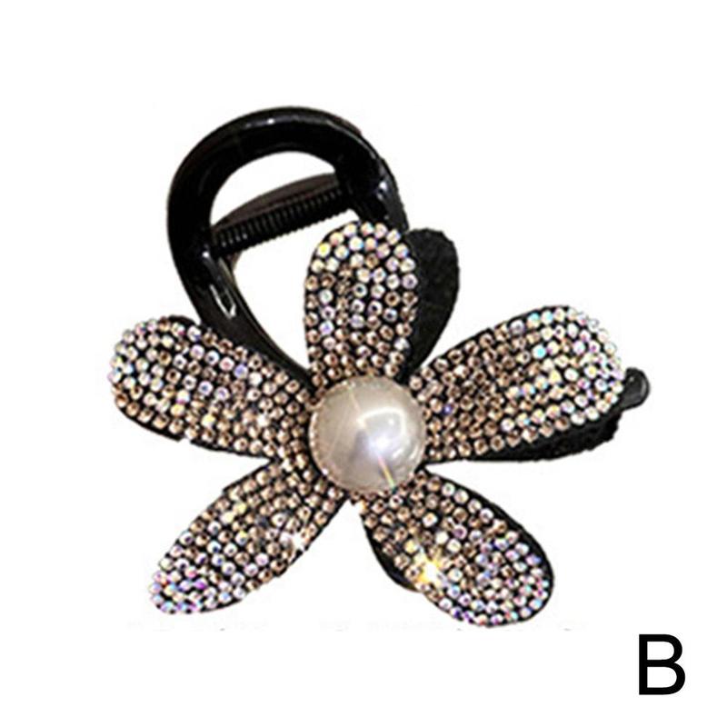 Product Introduction of Light Luxury Simple And Elegant Sparkling Flower Clip Female Bun Hair Clip Back Of Head Hair Clip Bright Flash Flower Shark Clip Versatile Exquisite Headdress 28