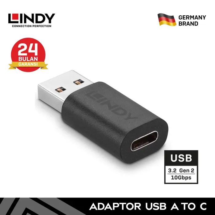 LINDY 41904 Adapter USB 3.2 Gen 2 Type A to C 10Gbps Konektor 1