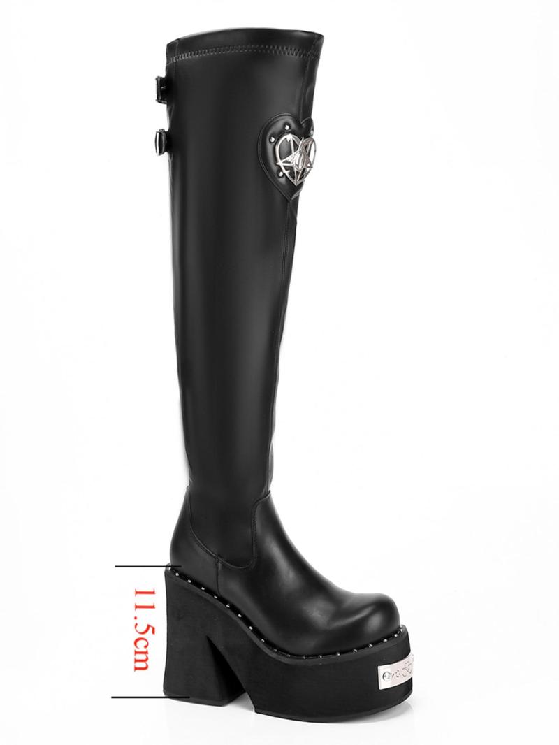 Product Introduction of Women's Fashionable Heart Decor Buckle Increase Elasticity Boots, 2024 New Style Elegant Over-the-knee Boots for Daily Wear, Trendy All-match Boots for Women & Girls Valentine's Day, Gift for Her 7