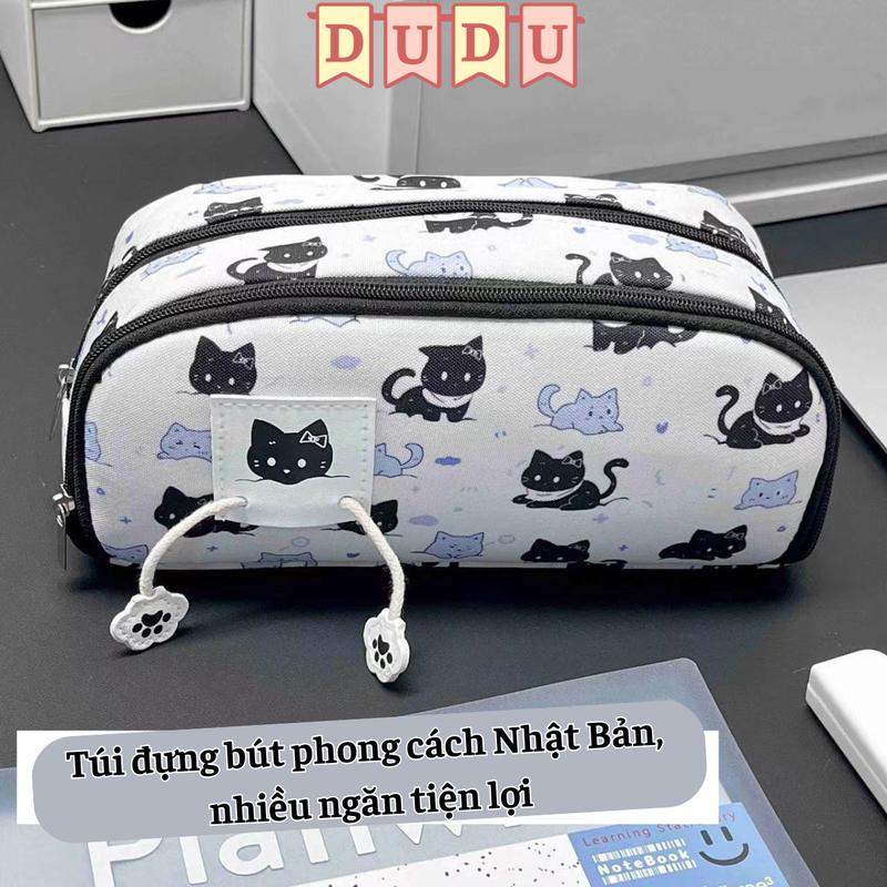 Túi bút, túi đựng bút Nhật Bản MÈO ĐEN DUDU lớn dây kéo LỚN học sinh văn phòng phẩm túi bút lưu trữ LỚN