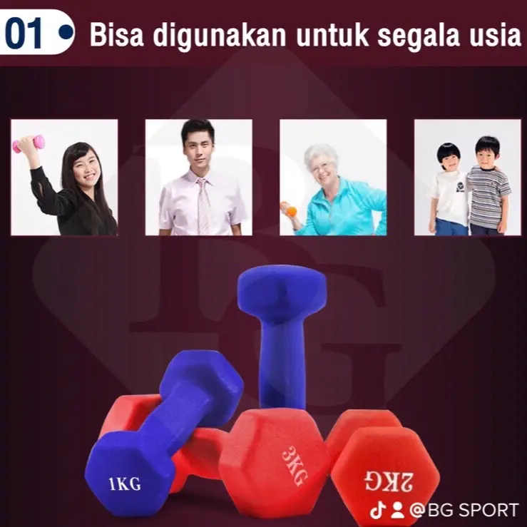 BG Sport Mini Dumbbell Neopren Alat Latihan Olahraga Beban Gym Fitness Otot Barbell Mini Beban 1Kg (1pcs) 3