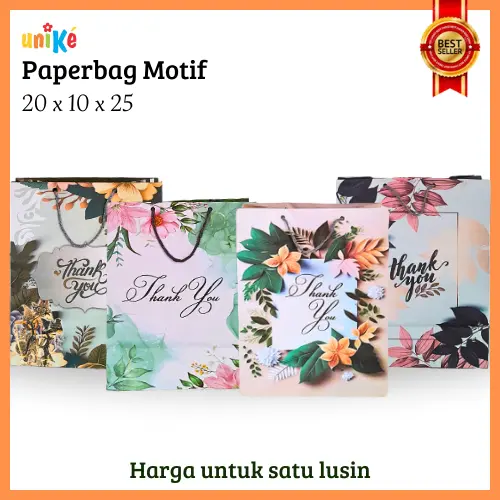 12 pcs - Tas Kertas 20x10x25 Paper Bag Motif Thank You Souvenir Hampers Wedding Ultah Goodie Gift Bag Bingkisan Kue Roti Pernikahan Unike 2