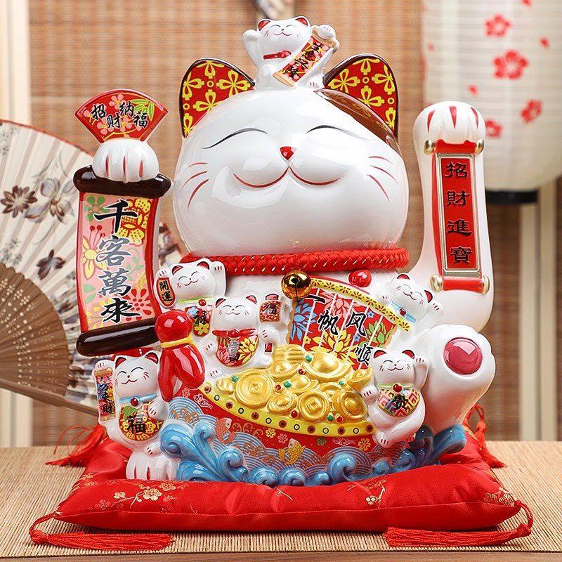Mèo Thần Tài Vẫy Tay 29cm Mèo Maneki Neko Nhật Bản Gốm Sứ Cao Cấp Kèm Gối Và Sạc Decor Phòng, Trang Trí Nhà Cửa 3