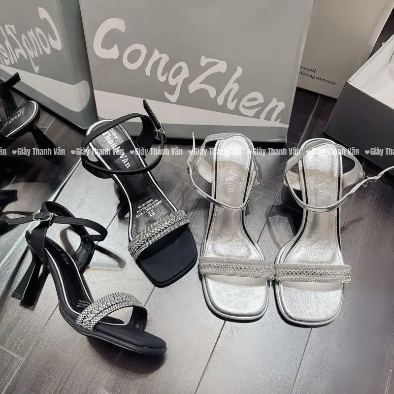 ￼Cao gót mũi tròn 3 quai đá cao 5cm (G0159)