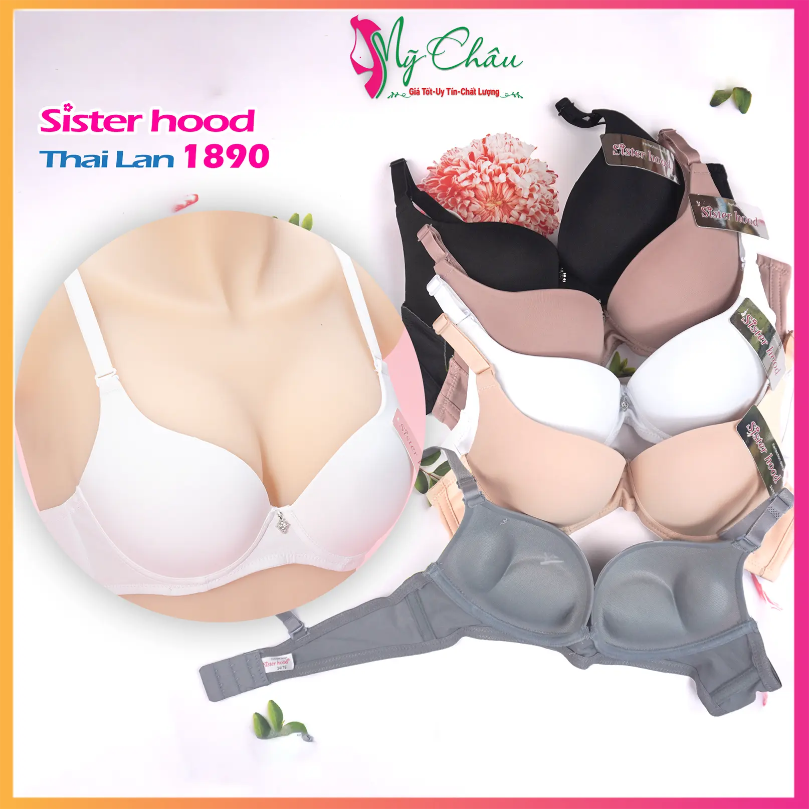 Áo Ngực Có Gọng, Nâng Ngực 3Cm, SISTER HOOD 1890, Áo Lót Mặc Áo Dài, Đệm Dày, Mút Kép, Cúp A, Đồ Lót Thái Lan- Hàng Nhập Khẩu - Mỹ Châu Shop Thun Nữ