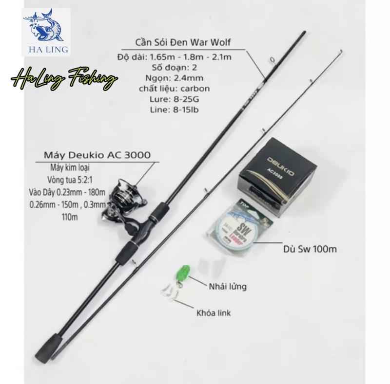 Combo Cần Lure Máy Đứng Deukio AC và Phụ Kiện Giá Rẻ- Combo Bộ Cần Lure Sói Đen Kèm Máy Giá Rẻ Bắt Cá Fishing Đi Câu Câu Cá Fish