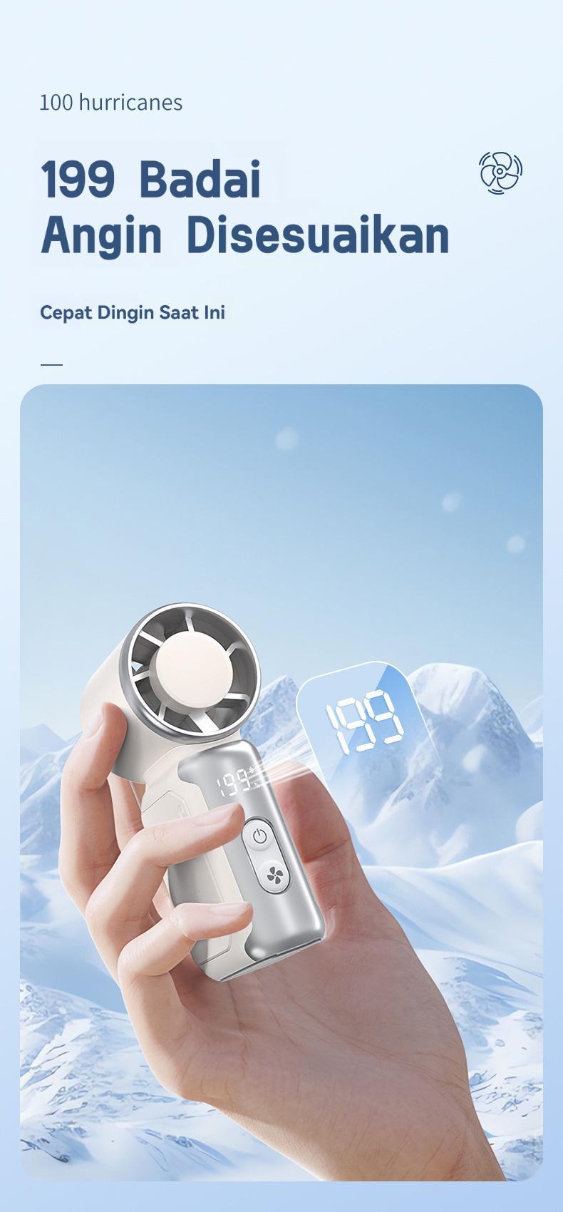 Kipas Angin USB Turbo Kipas Mini Digital Display Handheld Fan Kipas Angin Mini Portable High-speed Mini Kipas Tangan 15000RPM Kipas Strong Wind 120 Gear Wind Digital Display Adjustable