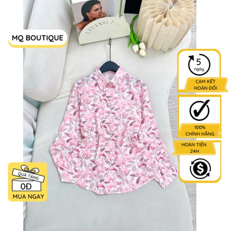 Sơ mi tơ hoa tay dài thiết kế MQ Boutique nữ họa tiết hoa nhỏ màu hồng công sở thiết kế dáng cơ bản