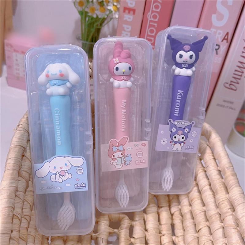 Bàn Chải Đánh Răng Trẻ Em, Thiết Kế Mèo KT Hoạt Hình, Lông Mềm, Thích Hợp Cho Trường Tiểu Học, Được Làm Bằng Silicon, Ba Chiều Có Kuromi Và Sanrio, Bàn Chải Đánh Răng 3