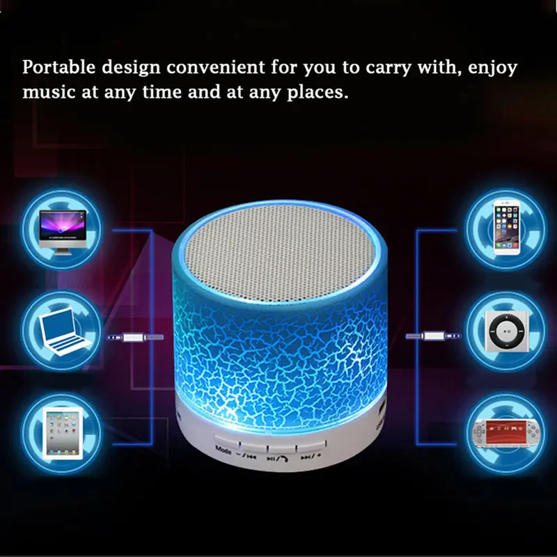 Vrfirvn - Loa Bluetooth-compatible di động A9, đèn LED nứt, đĩa U, thẻ TF, loa siêu trầm, máy nghe nhạc điện thoại 2