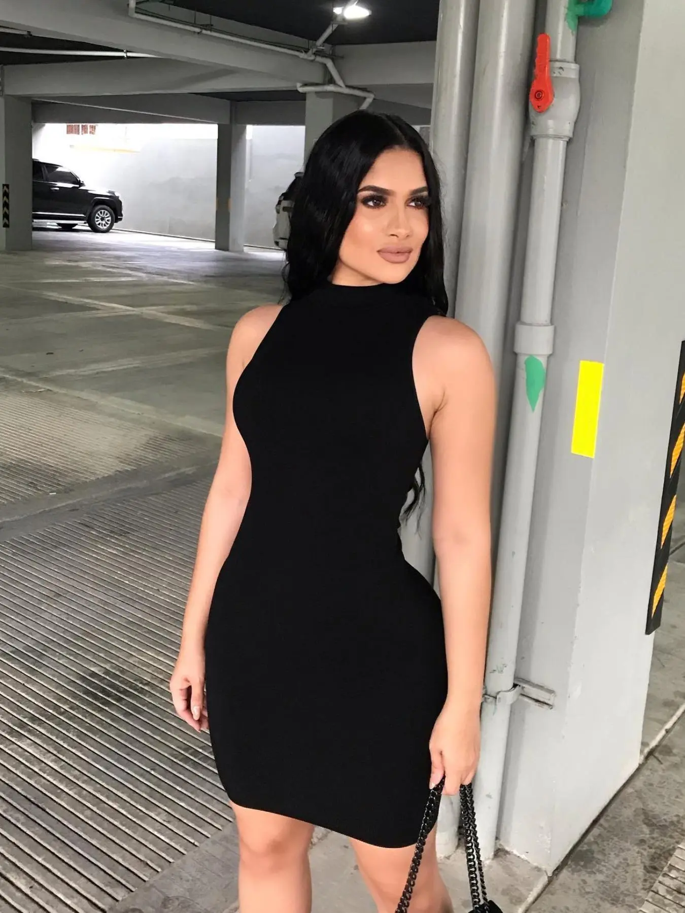 Women's Plain Mock Neck Tank Dress, Solid Sleeveless Bodycon Dress, Ladies Clothes for Summer Holiday