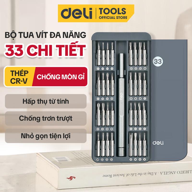 Bộ Tua Vít, Tuốc Nơ Vít Đa Năng 33 Chi Tiết Deli Tools Với Thiết Kế Trượt Tiện Dụng, Chất Liệu Thép Chống Mài Mòn, Đầu Vít Từ Tính Dùng Sửa Chữa Máy Tính, Điện Thoại Phù Hợp Với Hàng Nghìn Thiết Bị Phổ Thông